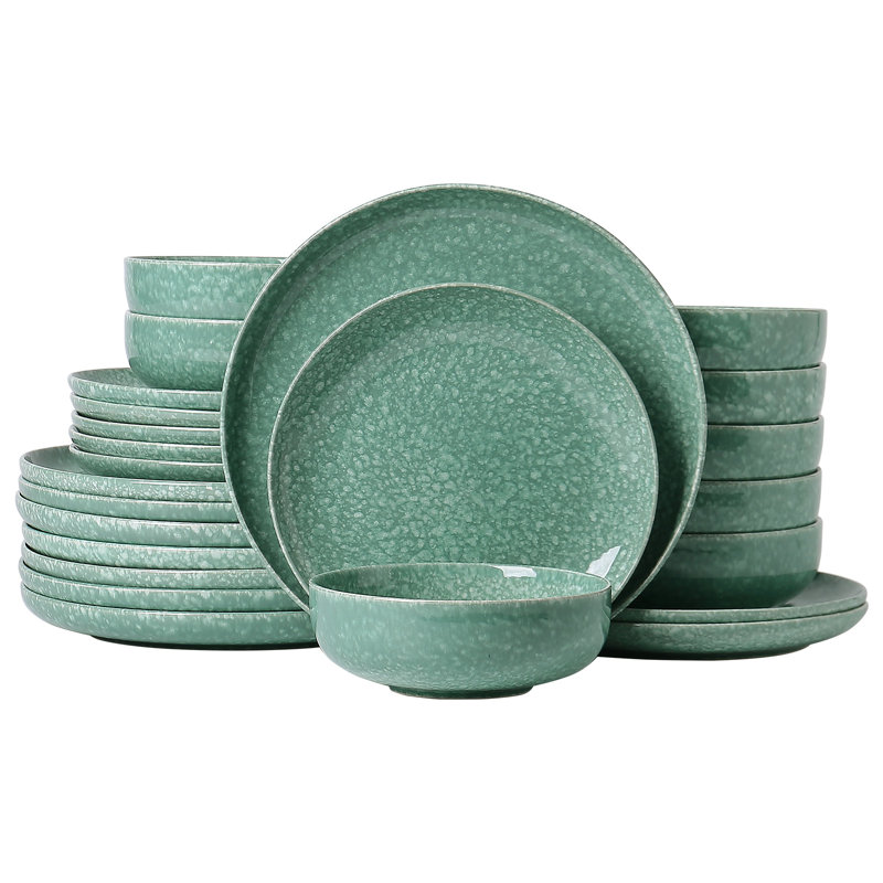Alofmo Colorful Star 24 Piece Stoneware Dinnerware Set, Service For 8, Green
