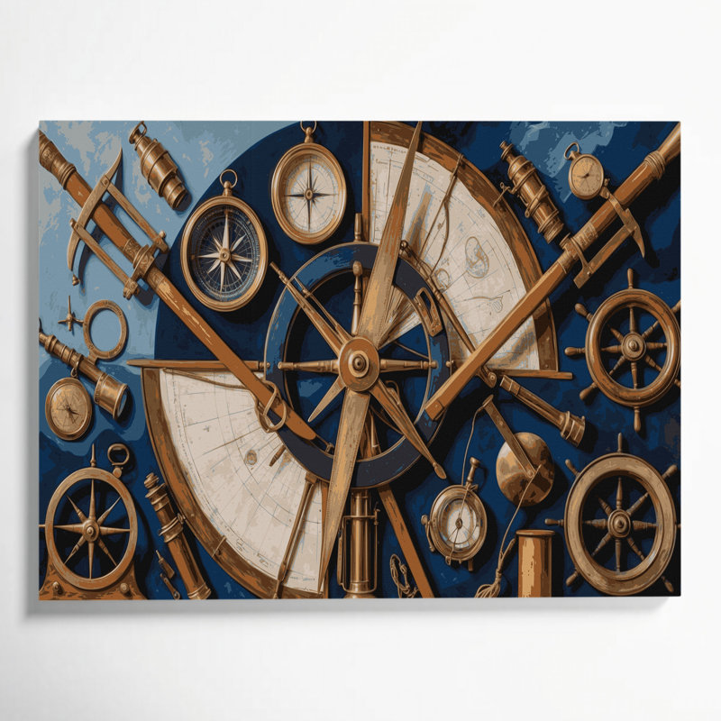 Art mural nautique, outils nautiques gris, H 11 po x l 14 po