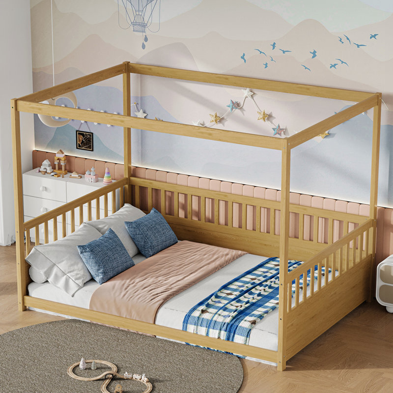 Wood Canopy Bed Frame, Natural, Full / Double