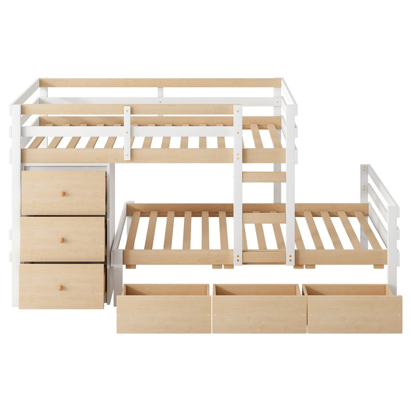 Lit superposé Loft avec tiroirs et échelle, Naturel