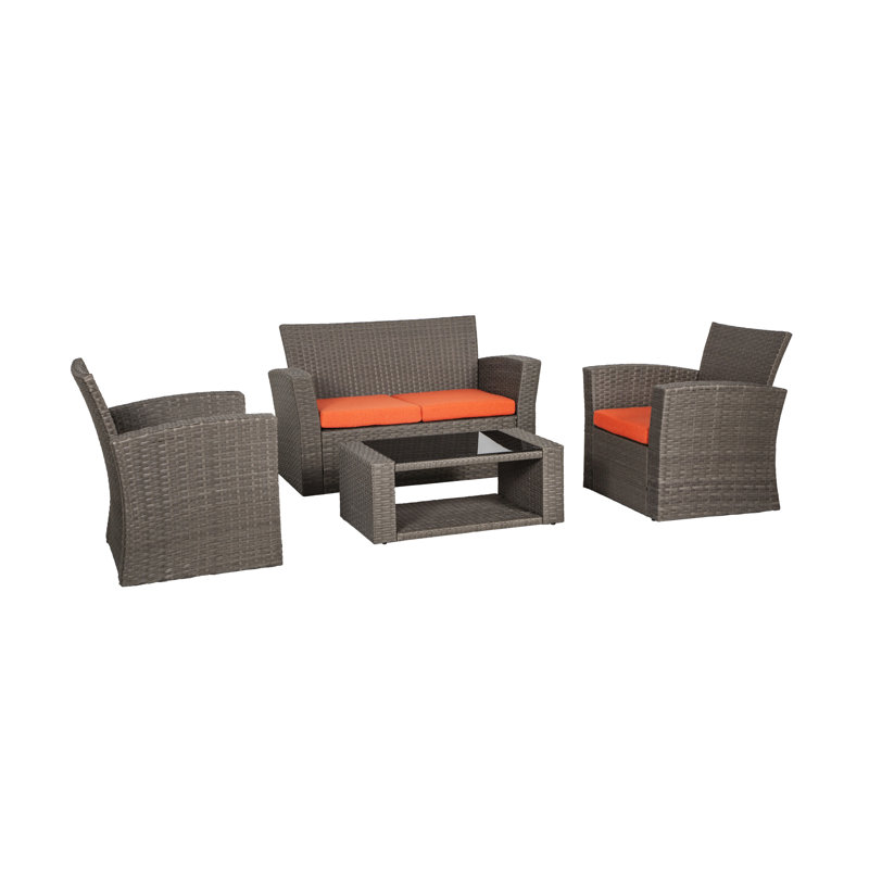 Tisdale 4-Piece UV Resistant Outdoor Conversation Set with Cushions, Orange Performance, Gray