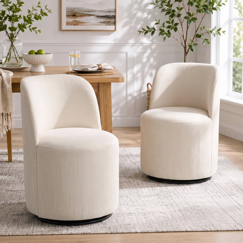 Fauteuil d'appoint pivotant en lin, tabouret de meuble-lavabo rond à dossier courbé, fauteuil d'appoint rembourré confortable pour coin-salon de chambre à coucher