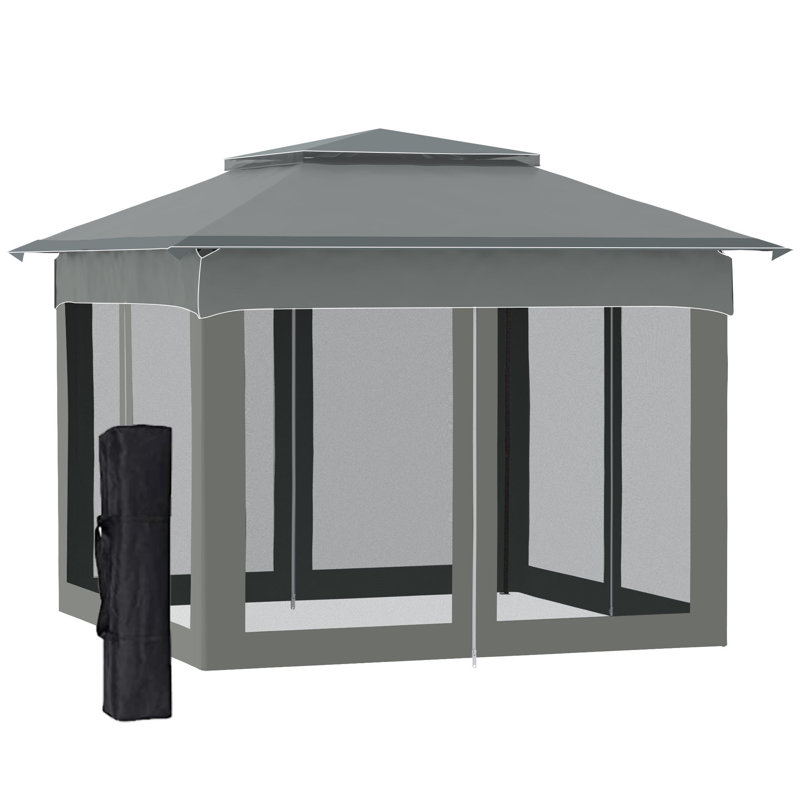 Outsunny 11' X 11' Pop Up Canopy, Dark Grey, 106.3" H x 128" W x 128" D