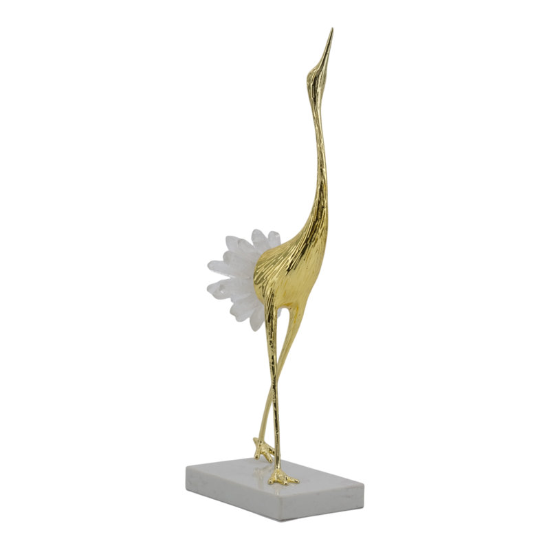 Sculpture Aviara Luxury Modern Crane avec détails en cristal et base en marbre