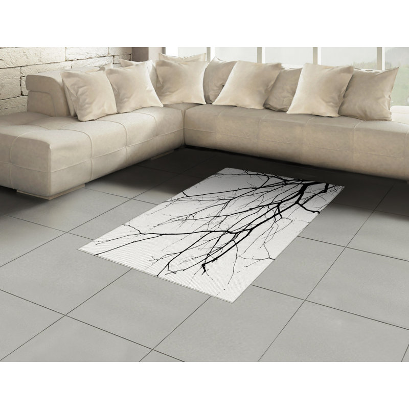 Black and White High Density Long Fiber Poly Threads Decorative Area Rug Carpet, Rectangle 4' x 5'8"