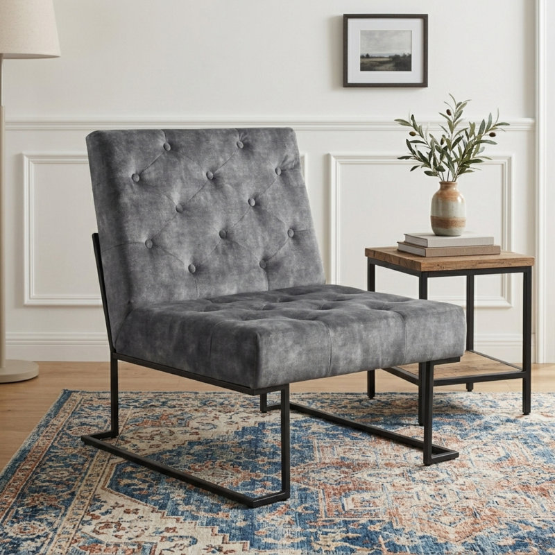 Fauteuil de chambre Klara, Velours gris foncé, Noir