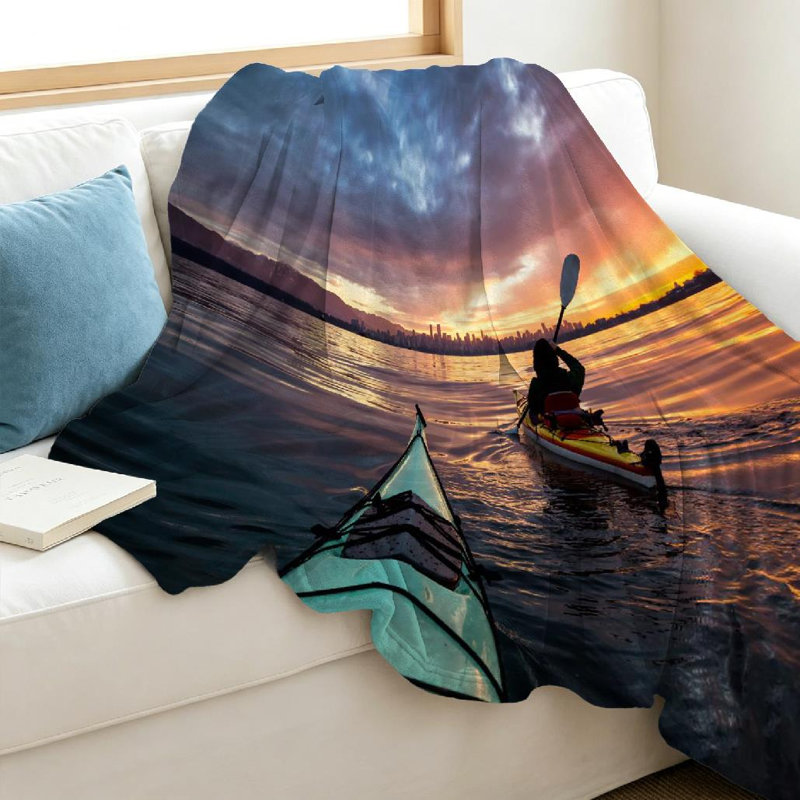 Jeté en flanelle transparente molletonnée très douce, magnifique imprimé Sunrise Beach, Throw 40" x 50"