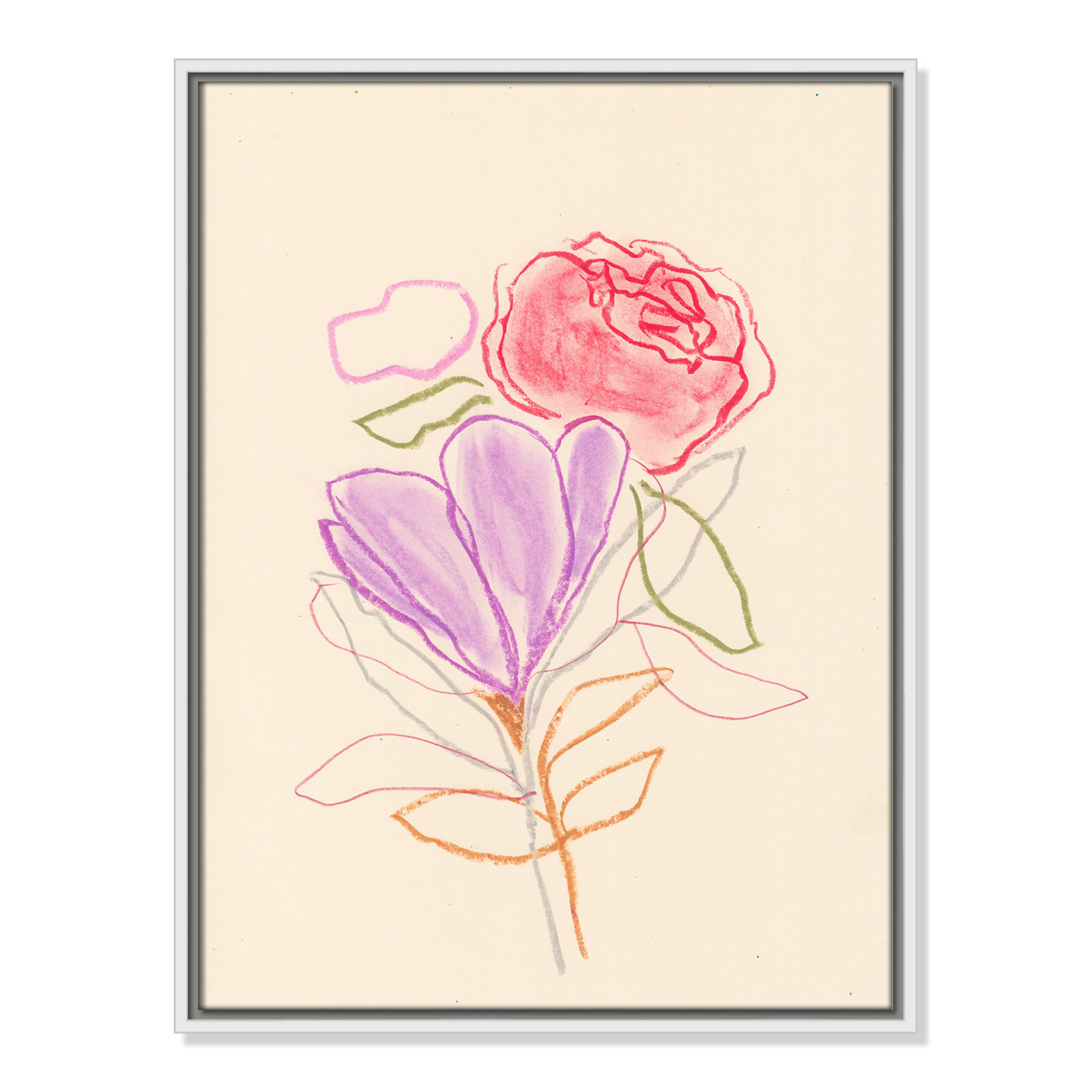 Simple Floral "Simple Floral III" Print, White Floater Framed Canvas, No Mat, 25.5" H x 19.5" W x 2" D