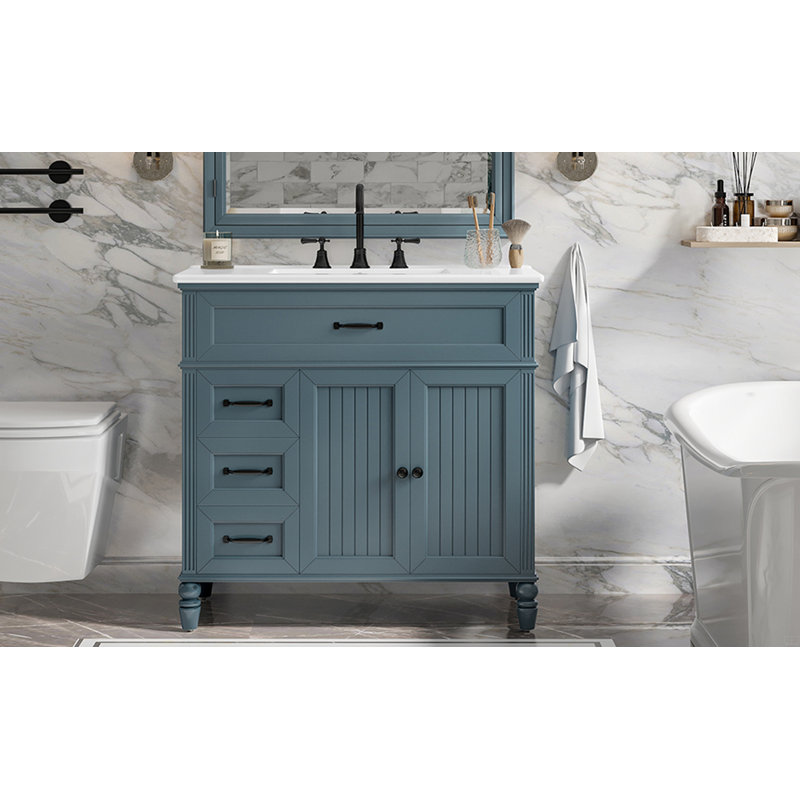 Meuble-lavabo avec tiroirs Dancy, Bleu / Noir