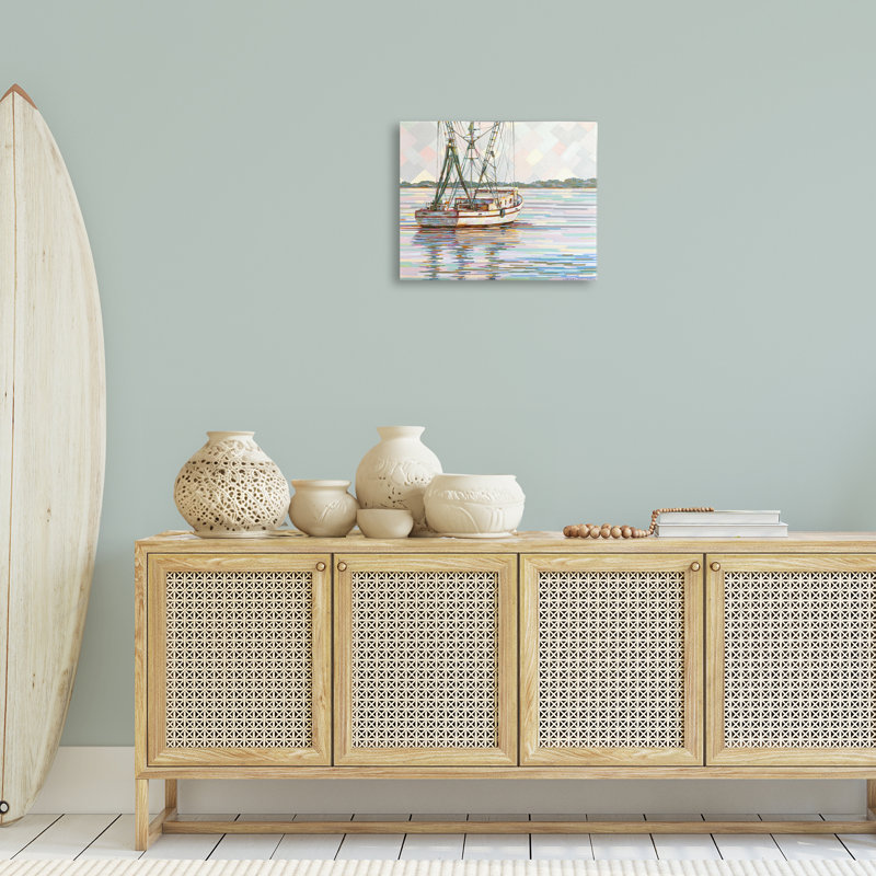 Toile de crevettes sur le San Sebastian, art mural par Linda Sperruche, H 16 po x l 20 po