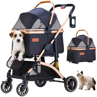 Pet Stroller For Medium Dog Stroller For Dogs Cats With 6 Shock Absorption System Detachable Carrier Suitable For Car Seat & Hand Carry Safe Outings