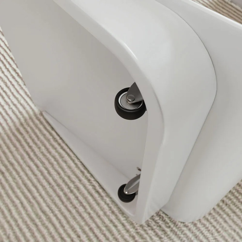 15" Modern C-Shaped Side Table With Wheels, White