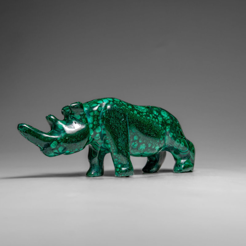Genuine Polished Malachite Rhino Carving (196.6 Grams)