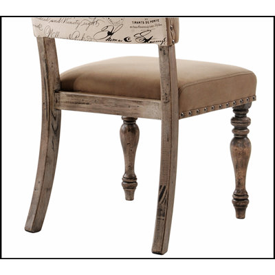 Charming Script-Printed Driftwood Finish Dining Chairs, Set of 2, with Superfiber Trim and Nail Head Accents