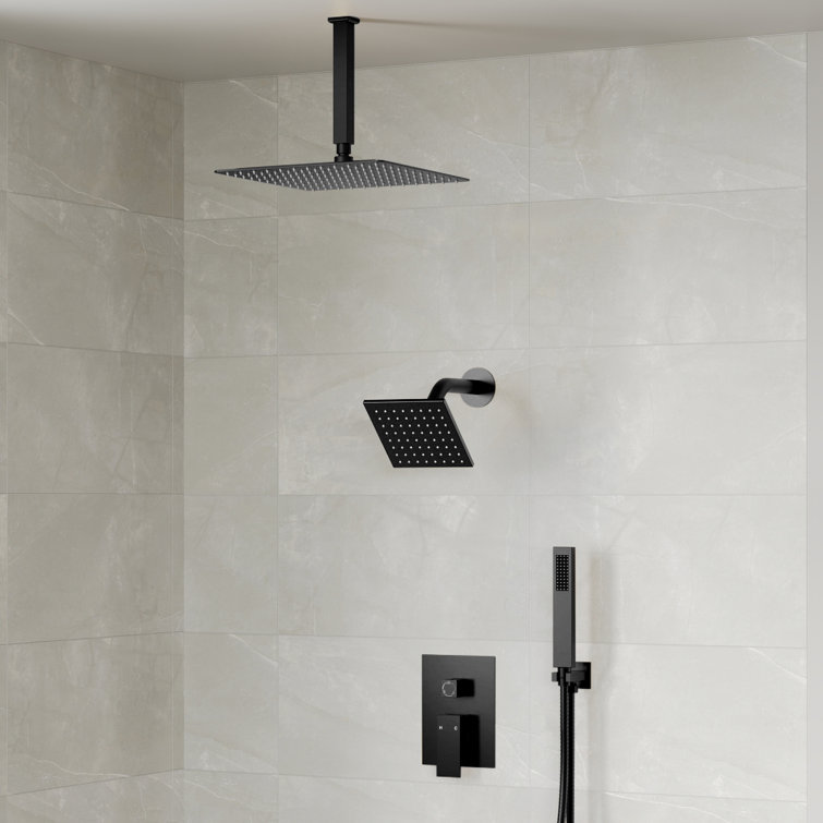 DualJetSpa Triple-Function 10" & 6" Ceiling Mount Complete Shower Faucet with Pressure Balancing Rough-In Valve