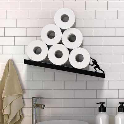 Floating Toilet Paper Shelf – Sisyphus Black Metal, Wall-Mounted 1-Tier Bathroom Organizer, Modern Minimalist Tilted Storage For Tissue, Wipes & Towels
