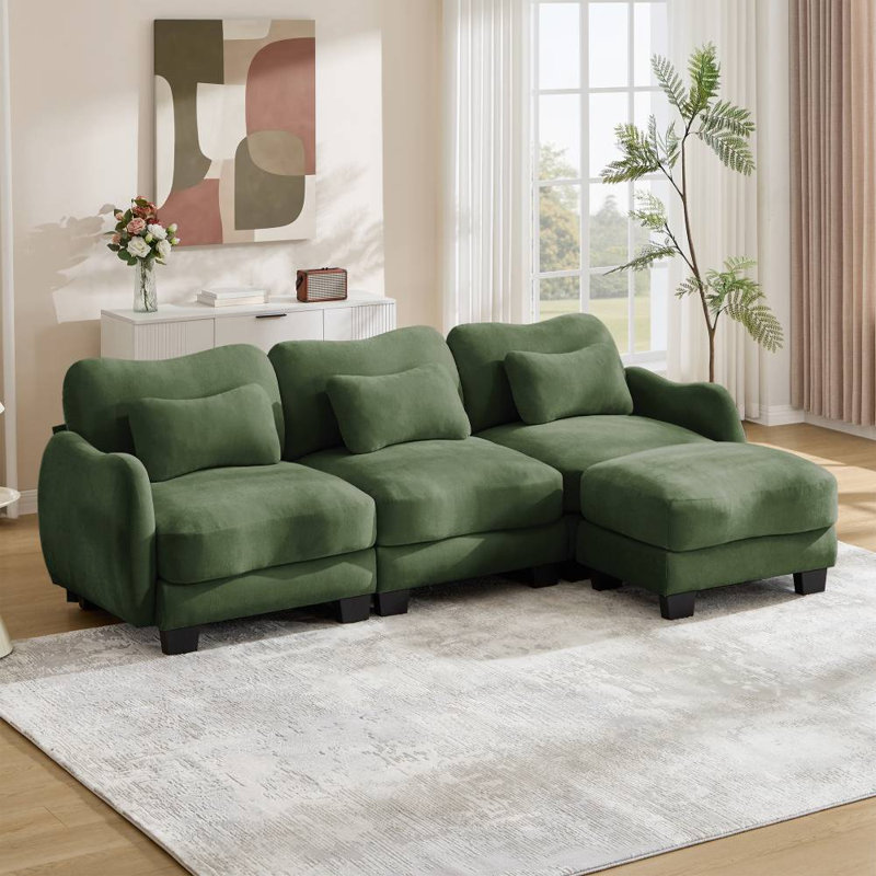 Canapé en chenille 3 places avec repose-pieds mobile (vert)