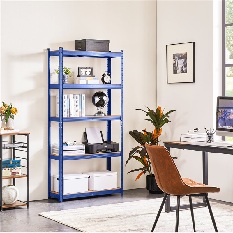 Blue 5-Tier Adjustable Metal and MDF Storage Shelving Unit