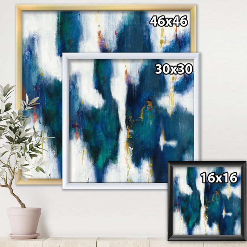 «Blue Glam Texture I», reproduction sur toile encadrée, Cadre blanc, H 16 po x l 16 po x P 1 po