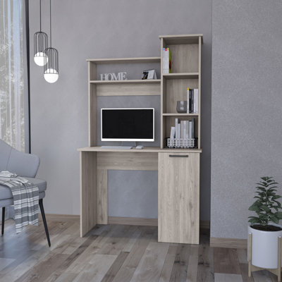 Bureau d'ordinateur noir avec tablettes de rangement à 3 niveaux