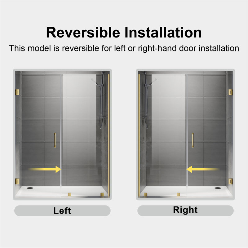 67-1/8 to 68 in W x 80 in H Frameless Swing Shower Door in Satin Brass in With Double 3/8" (10mm) Certified Tempered Clear Glass UKH07-68x80-SB-B