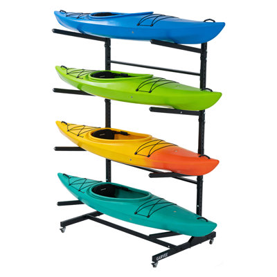 4-Tier Freestanding Kayak Storage Rack with Wheels, Adjustable Heavy-Duty Stand for Canoes, Kayaks, SUP & Surfboards