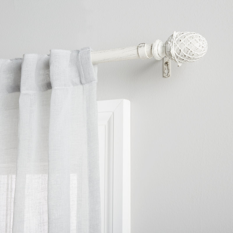 Nikhat Adjustable Single Curtain Rod, 66" - 120", White