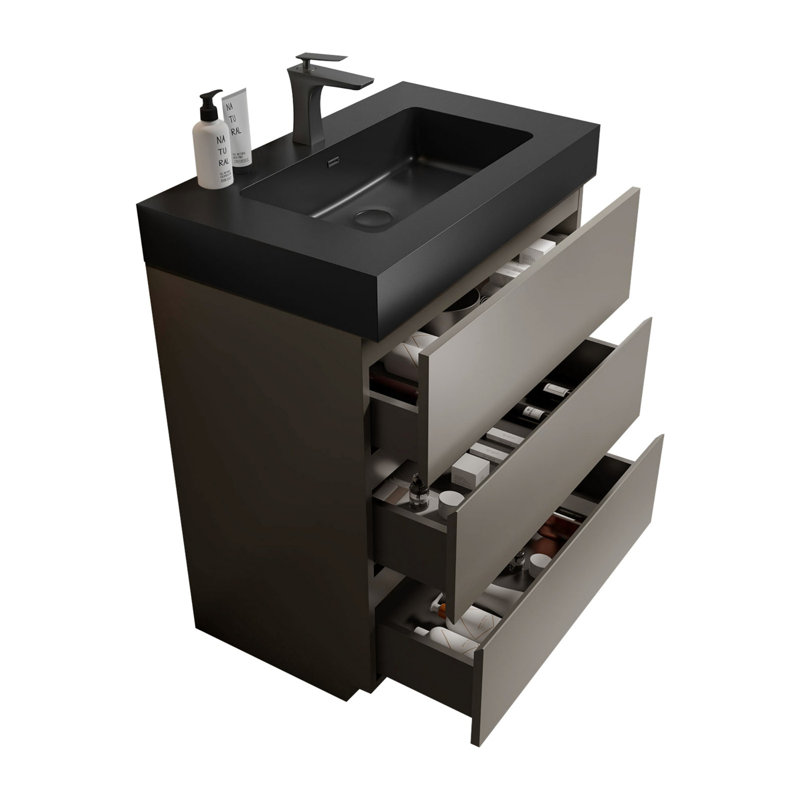 Meuble-lavabo 30 po avec lavabo, Noir, noir, noir, noir, Noir/gris