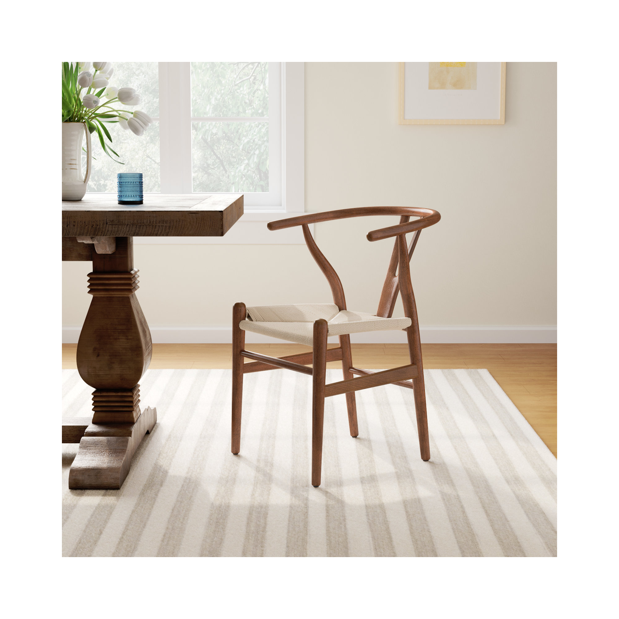 Wyn Woven Solid Wood Dining Chair, 2, Walnut / Natural