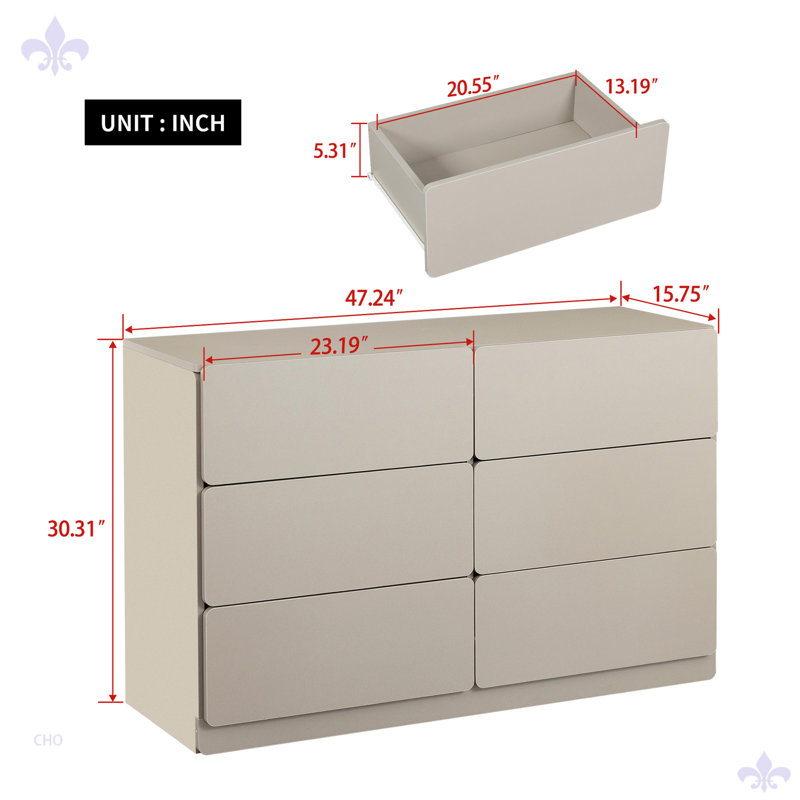 Makaay 6 - Drawer Dresser,Sideboard,Bar Cabinet,Buffet Server, Beige