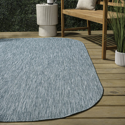 Longe Modern Minimalist Radius Corner Solid Turquoise Indoor/Outdoor Rug