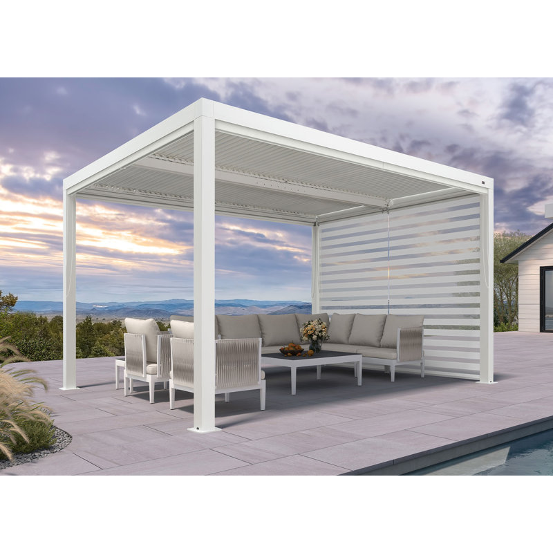 Pergola à persiennes mauve avec abat-jour roulant, Blanc, 14 pi x 10 pi