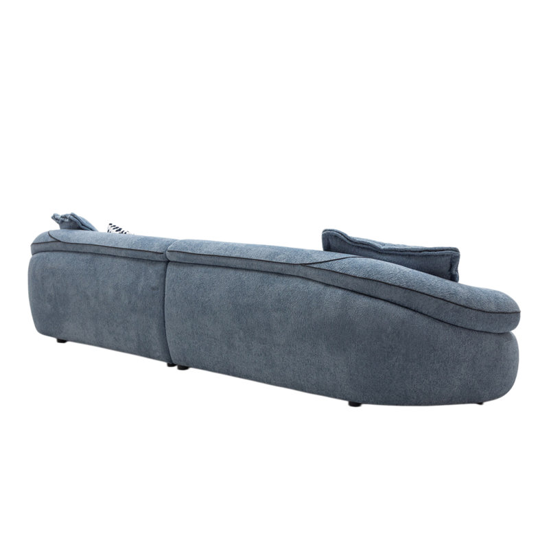 Canapé courbé de style français French, Blue Chenille