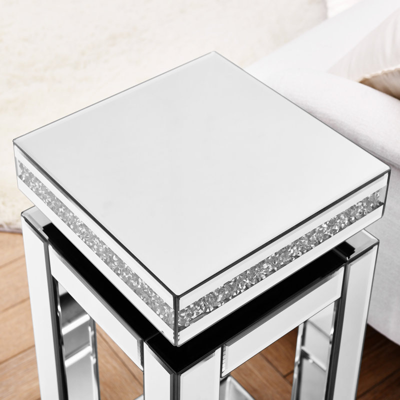 Table de bout en miroir avec incrustation de cristaux