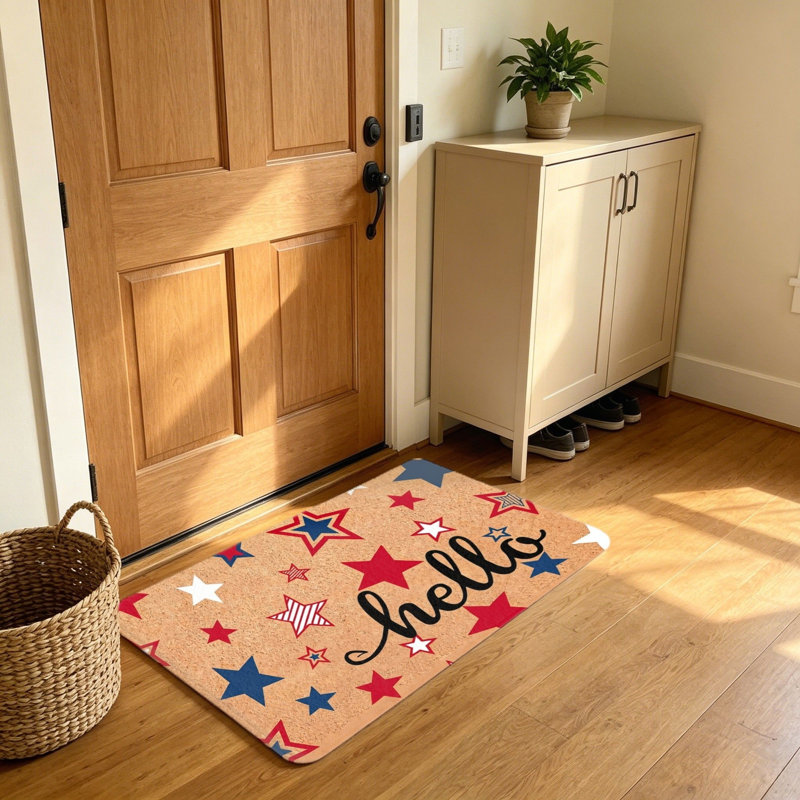 20"X 32" Patriotic Star Cork Style Hello Print Entry Welcome Mat