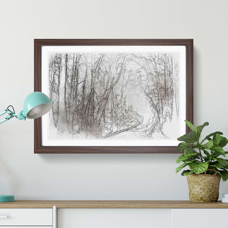 Woodland Road in Abstract - Picture Frame Graphic Art Print, 50cm H x 76cm W x 2cm D, Walnut