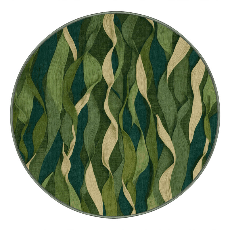 Machine Washable Nature Green Area Rug, Round 8'