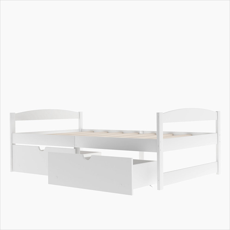 Lit plateforme simple avec deux tiroirs, Blanc