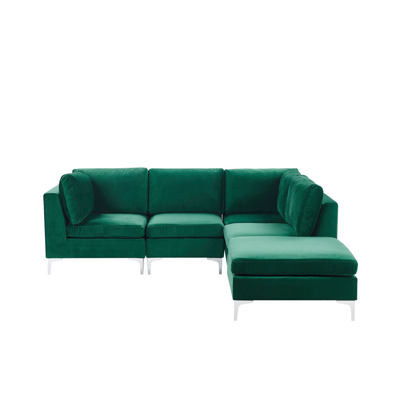 Liz 4 Seater Velvet Corner Sofa , Green, Right Hand Facing