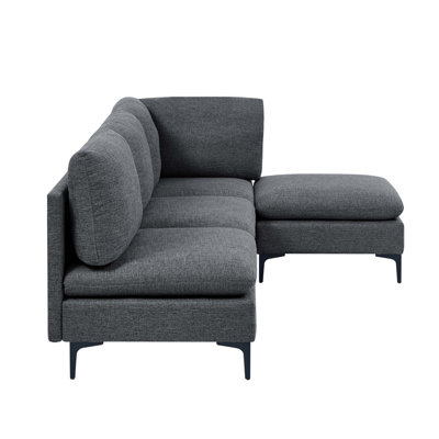 Linen Upholstered Modular Sectional With Metal Legs