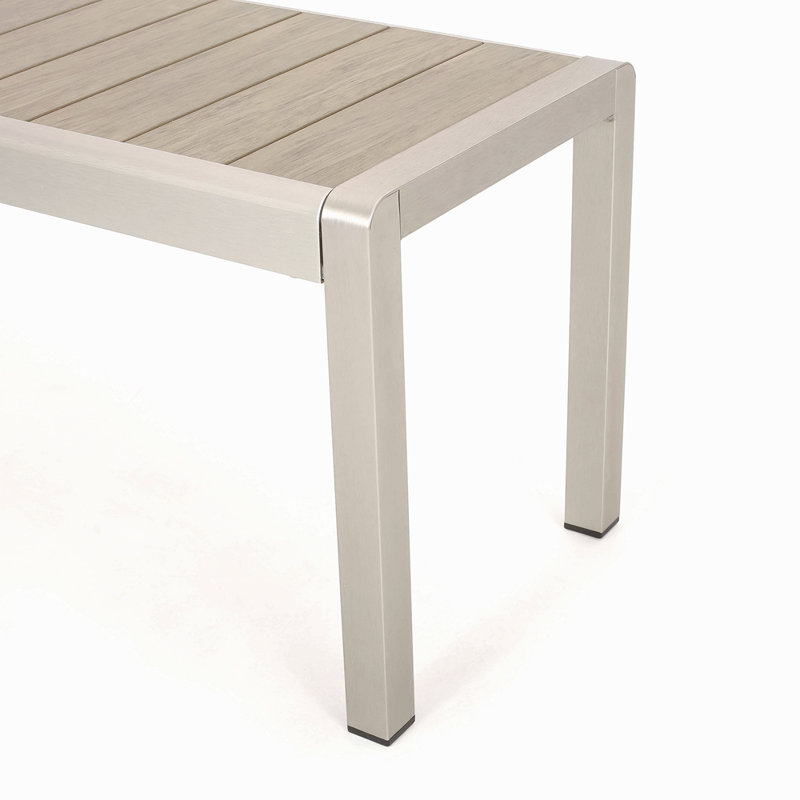 Banc de salle à manger d'extérieur moderne en aluminium avec siège en faux bois, naturel et argent, Naturel