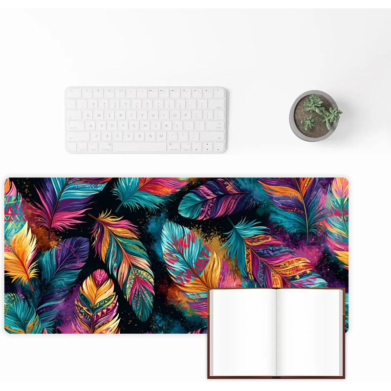 Tapis de souris Plumes Coloré, Tapis de Bureau Extensible, Décoration de Bureau de Fêtes, 40 x 80 cm