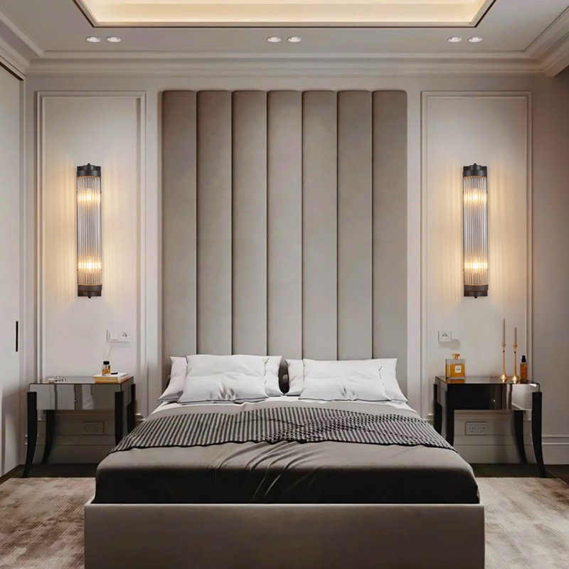 Modern Ribbed Glass Rod Cylindrical Wall Sconce (Set of 2), 23.62"H x 4.33"W x 5.51"D, Matte Black