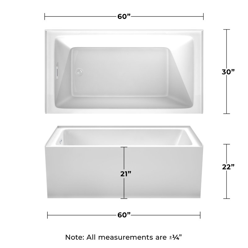 Grayley 60'' x 32'' Soaking Acrylic Bathtub, Left-Hand Drain, White/Shiny White