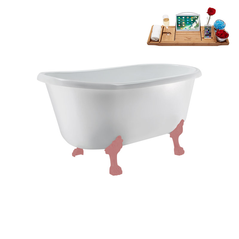 57.5'' x 29.5'' Soaking Acrylic Bathtub, Brushed Nickel, Matte Pink