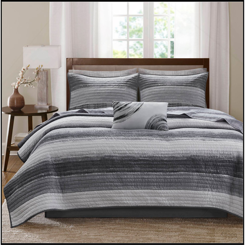 Ensemble de courtepointe 6 pièces pour lit simple 6 pièces avec draps en coton, noir