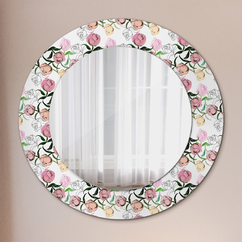 Huldar Glass Flat Wall Mirror, Multicolour Peony Buds, 50cm H x 50cm W