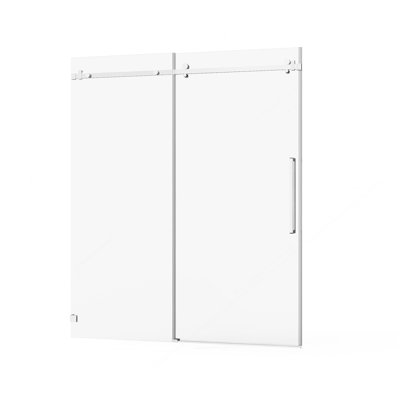 Frameless Shower Door, 60" W X 72" H Silent Sleek Sliding Glass Door, 1/4" (6Mm) Thick Tempered Clear Glass With Easy-Clean Coating, Heavy-Duty 304 Stainless Steel, Chrome