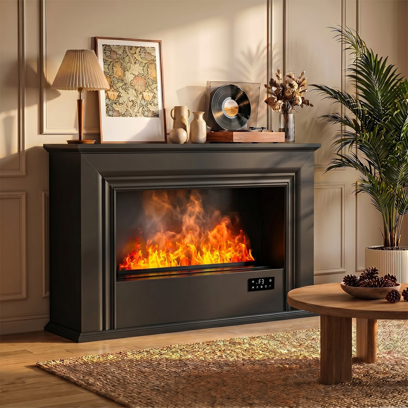 Foyer à vapeur d'eau avec humidificateur, flamme atomique réaliste en 3D de 13 couleurs, pas de vraie flamme, télécommande et remplissage d'eau facile, frais au toucher pour la chambre à coucher et le salon, noir