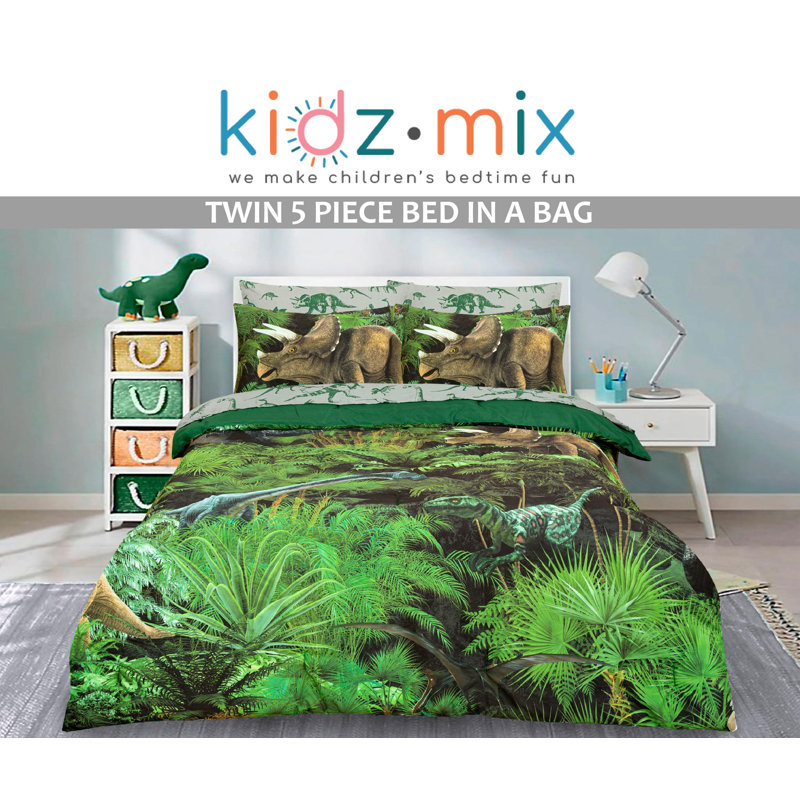 Twin Green Dinosaur Forest Microfiber Bed Set